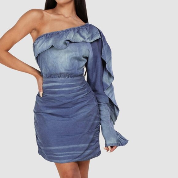 SALE!! One Shoulder Ruched Mini Dress - Picture 1 of 4